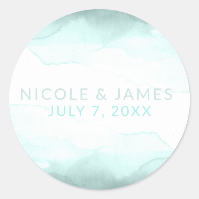 Sticker Rond Sea Foam Green Beach Aquarelle Mariage moderne (Devant)