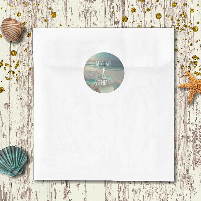 Sticker Rond Sea Glass Seahorse Beach Mariage (Créateur téléchargé)