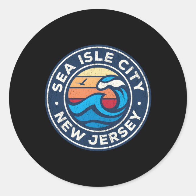 Sticker Rond Sea Isle City New Jersey Nj Nautical Waves (Devant)