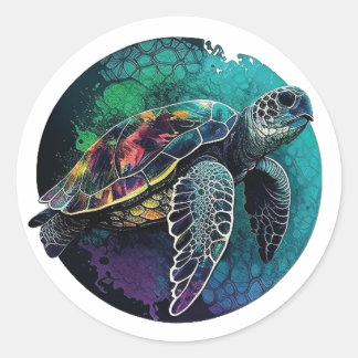 Sticker Rond Sea Turtle Beach Lover Ocean Animal Graphic 
