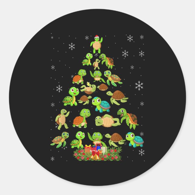 Sticker Rond Sea Turtle Christmas Tree Matching Family Xmas Tre (Devant)