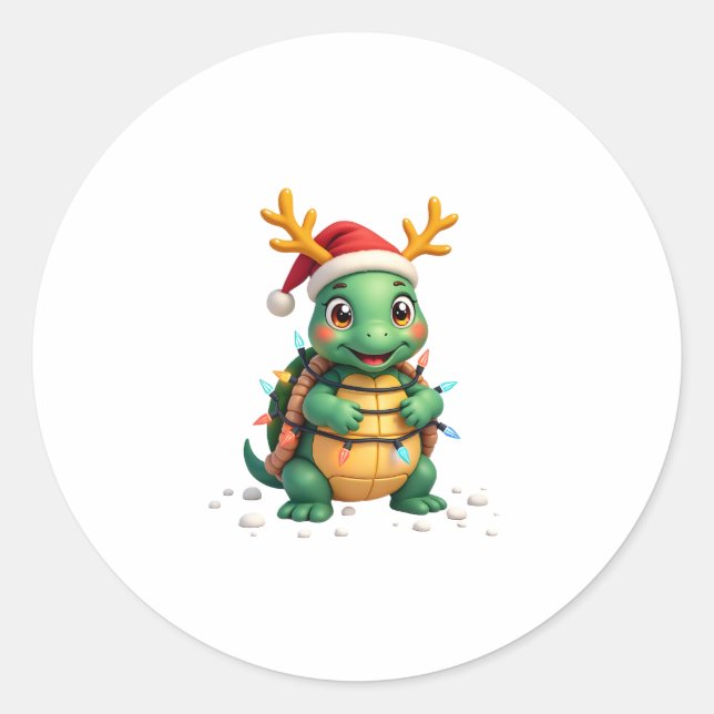 Sticker Rond Sea Turtle Santa Christmas Lights Cute Xmas Men Wo (Devant)