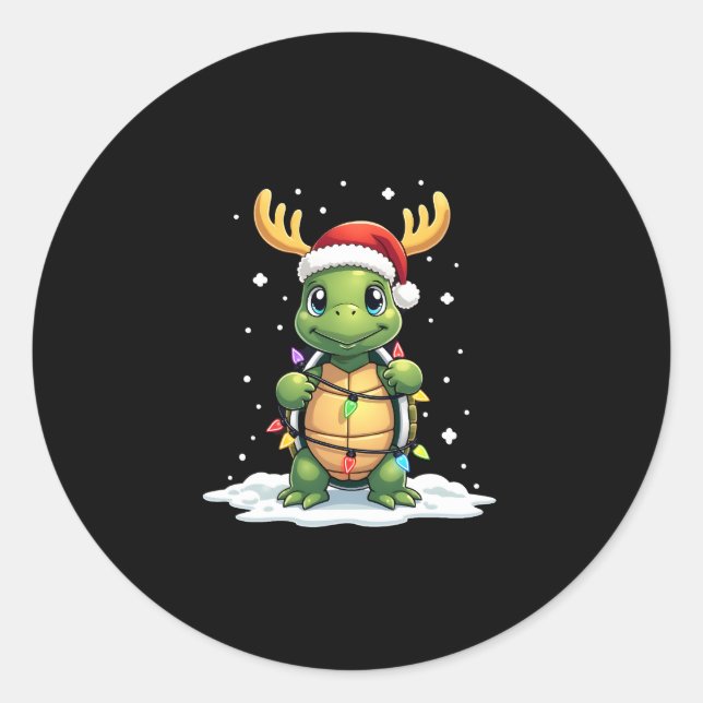 Sticker Rond Sea Turtle Santa Christmas Lights Cute Xmas Men Wo (Devant)