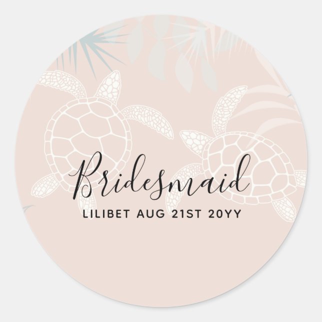 Sticker Rond Sea Turtles Beach Coral et Mariée Turquoise (Devant)
