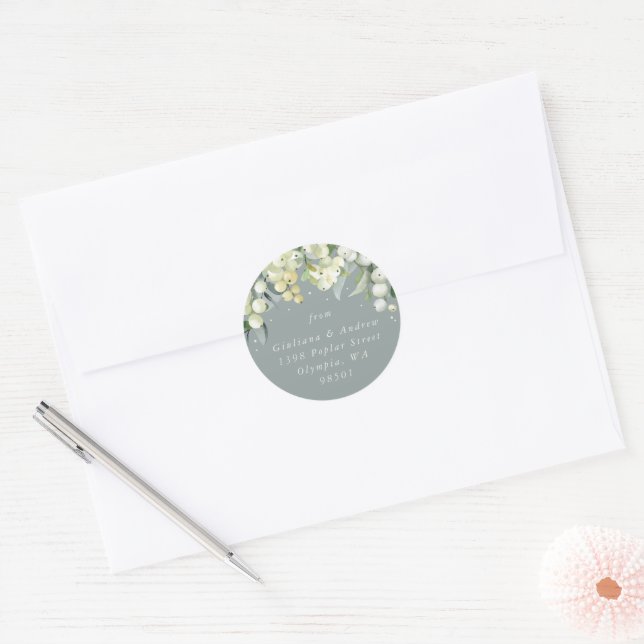 Sticker Rond Seafoam Green Snowberry+Eucalyptus Adresse (Enveloppe)