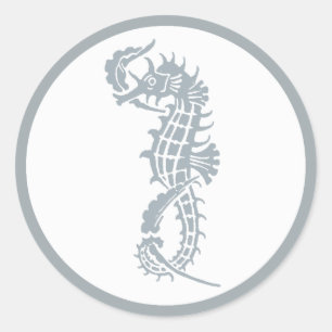 Sticker Rond Seahorse Bleu Classique Nautique Élégant
