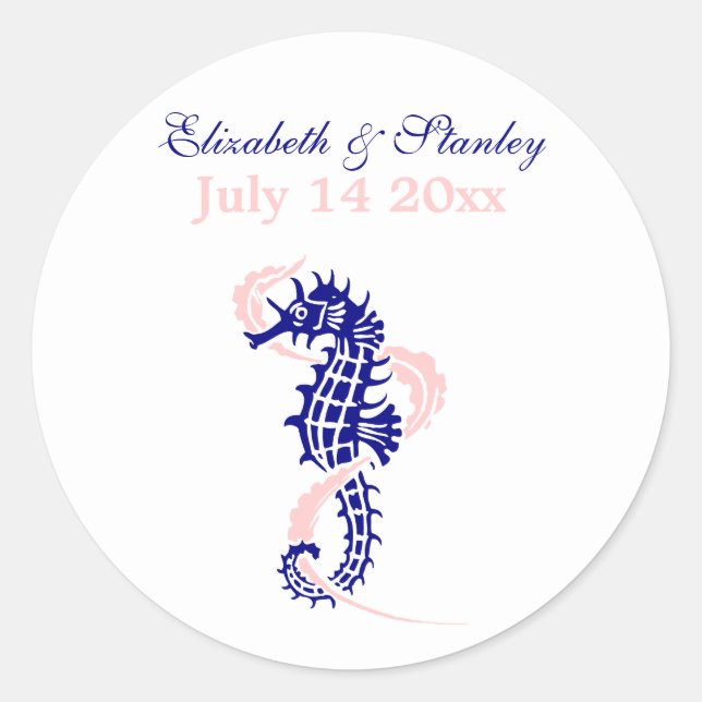 Sticker Rond Seahorse marine bleu, mariage rose Enregistrer la  (Devant)