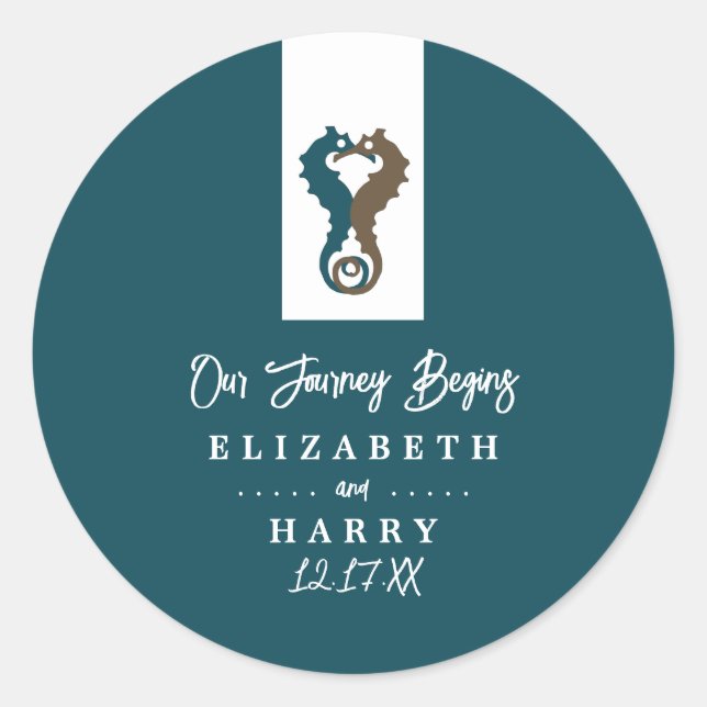 Sticker Rond Seahorse Romance, Mariage sur la plage (Devant)