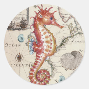 Sticker Rond Seahorse Shabby