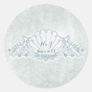 Sticker Rond Seahorses & Seashell Beach Mariage Favoriser
