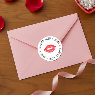 Sticker Rond Sealed with a Kiss White & Red Lip Valentine's Day