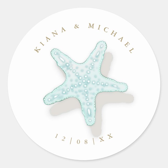 Sticker Rond Seam Beach Wedding Starfish ID837 (Devant)