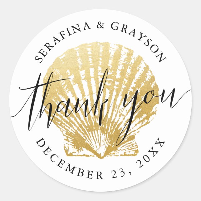 Sticker Rond Seashell Beach Mariage Favoriser l'invitation Stic (Devant)