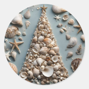 Sticker Rond Seashell Coastal Christmas Tree