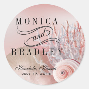 Sticker Rond Seashell Dreams Beach Wedding rose