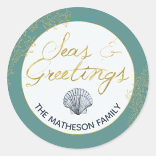 Sticker Rond Seashell Seas & Salutations Coastal Holiday Envelo