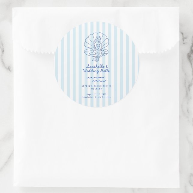 Sticker Rond Seashells et cloches de mariage Enterrement de vie (Sac)