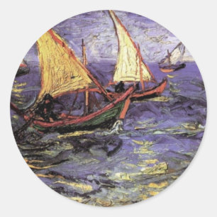 Sticker Rond Seasons à Saintes Maries par Vincent van Gogh