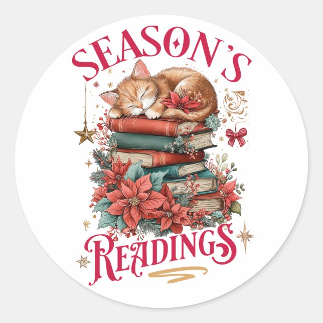 Sticker Rond Season's Readings Cozy Kitten  (Devant)