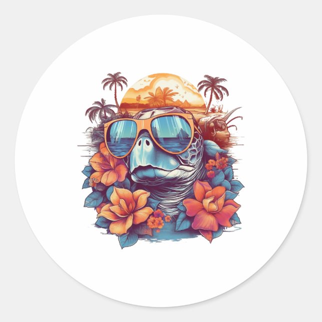 Sticker Rond Seaturtle with sunglasses at the beach Copy (Devant)