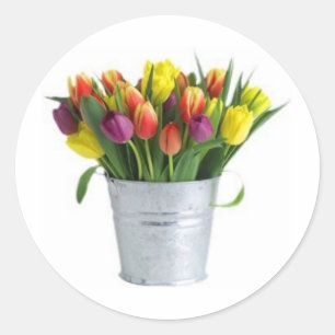 Sticker Rond seau de tulipes