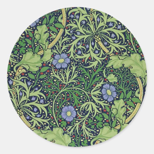Sticker Rond Seaweed Art nouveau design by William Morris (Devant)