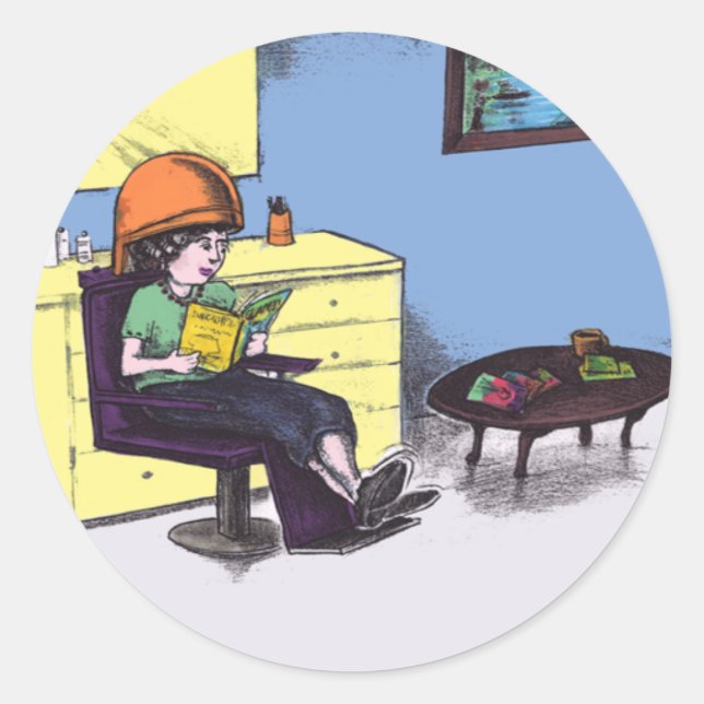 Sticker Rond Sécher les cheveux dans un salon de beauté (Devant)