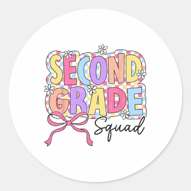 Sticker Rond Second Grade Squad Teacher Girl Coquette Bow Back  (Devant)