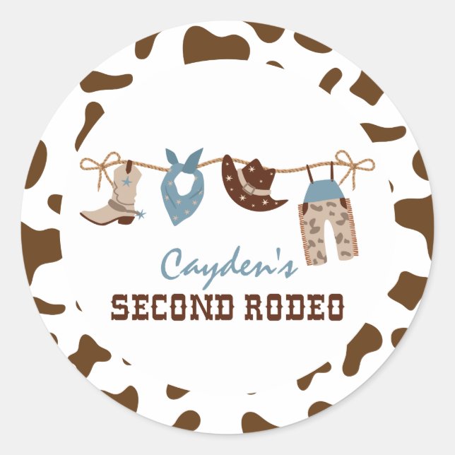 Sticker Rond Second Rodeo Western Cowboy 2e anniversaire (Devant)