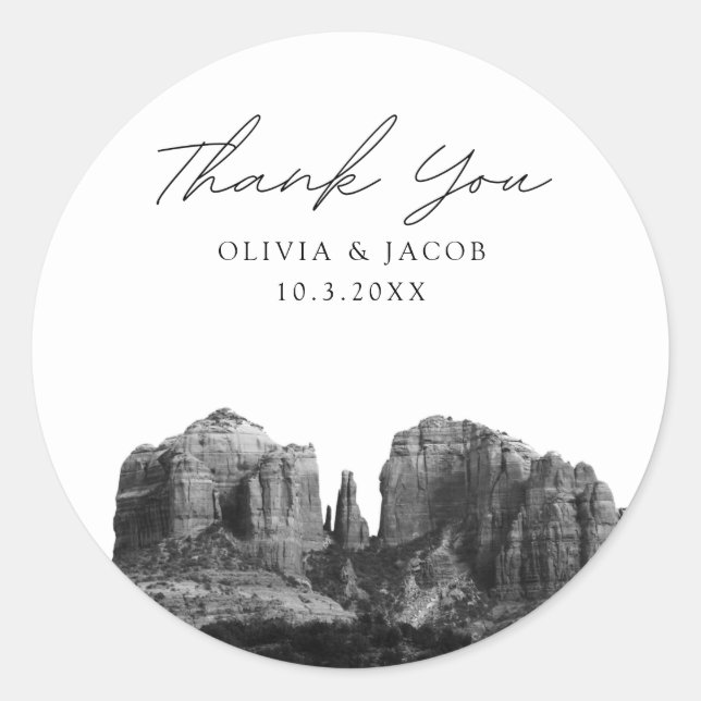 Sticker Rond Sedona Arizona Wedding Favoriser Photo Merci (Devant)