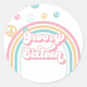 Sticker Rond Seize Groovy Rétro Arc-en-ciel d'Été