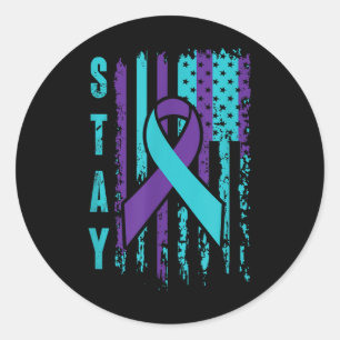 Sticker Rond Séjour _ Turquoise &amp; Violet Ruban Usa Indicate