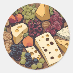 Sticker Rond sélection de fromage rétro avec raisins