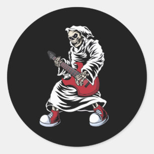 Sticker Rond seleton playing guitar electric acoustic