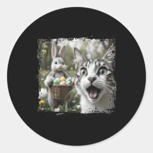Sticker Rond Selfie Chat De Pâques Drôle Avec Adultes Du Lapin
