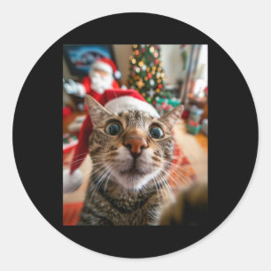 Sticker Rond Selfie De Chat Drôle Avec Père Noël Noël 12