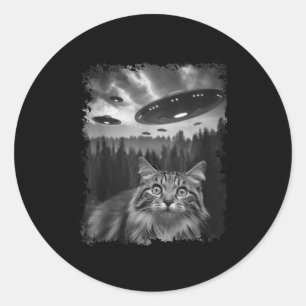 Sticker Rond Selfie De Chat Graphique Drôle Avec Bigfoot Sasqua