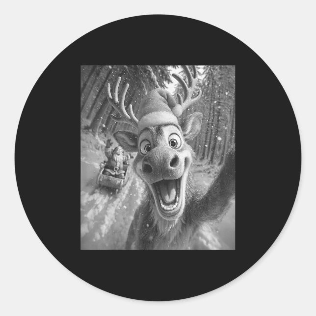 Sticker Rond Selfie Rindeer Drôle Père Noël Joyeux Noël Hommes  (Devant)