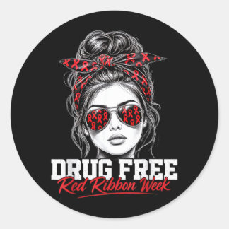 Sticker Rond Semaine du ruban rouge léopard contre la drogue