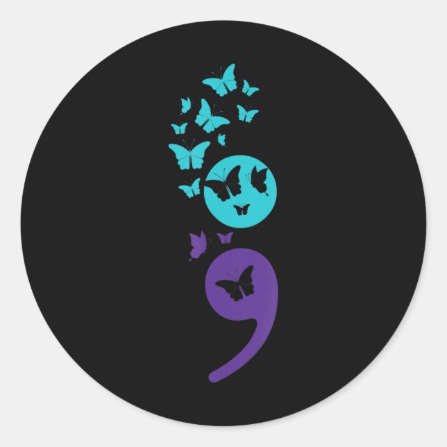 Sticker Rond Semicolon de papillon Sensibilisation au suicide S (Devant)