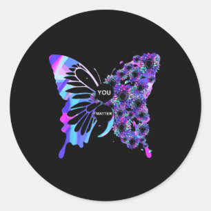 Sticker Rond Semicolon de papillon Sensibilisation au suicide S