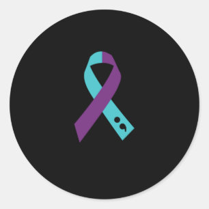 Sticker Rond Semicolon de ruban violet turquoise Prévention du