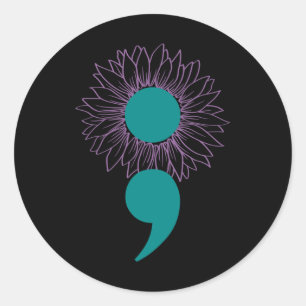 Sticker Rond Semicolon de tournesol Sensibilisation au suicide 
