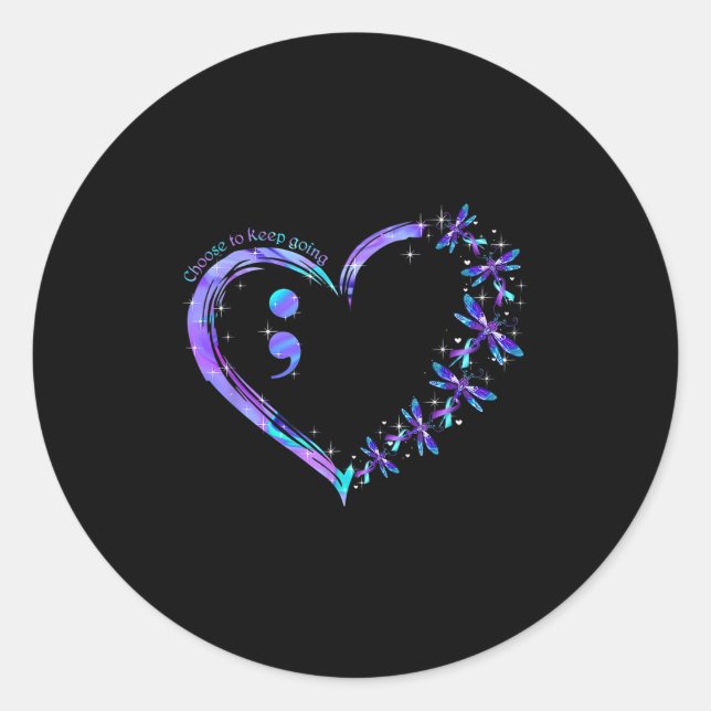 Sticker Rond Semicolon du coeur Mois de prévention du suicide (Devant)