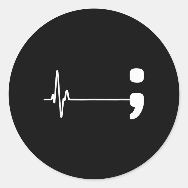 Sticker Rond Semicolon Heartbeat Flatline Prévention du suicide (Devant)
