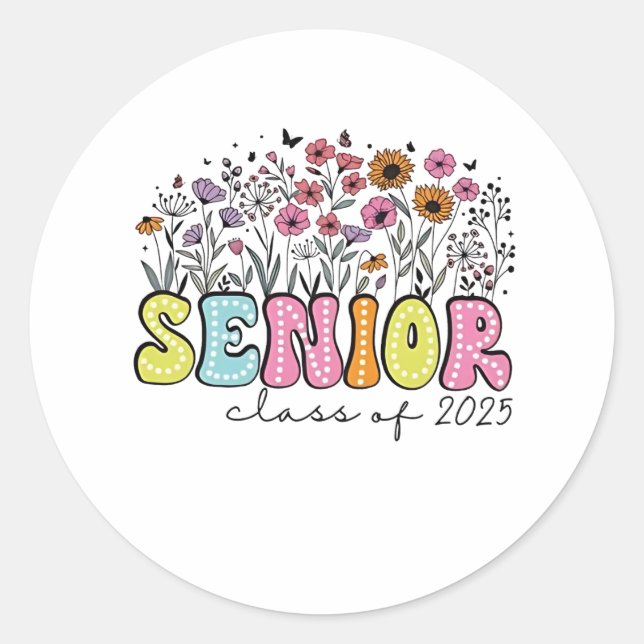 Sticker Rond Senior 2025 Classe des fleurs de printemps 2025 (Devant)