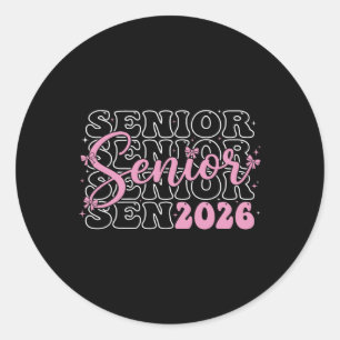 Sticker Rond Senior 2026 Promotion 2026 Rose Coquette Bow Fille