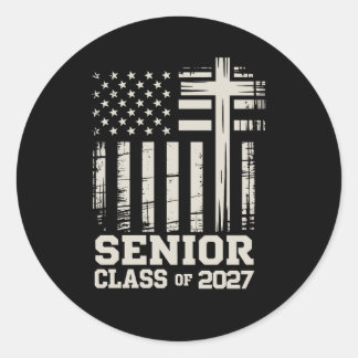 Sticker Rond Senior Class Of 2027 USA Flag Cross Christian Grad