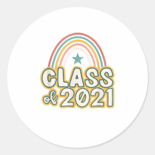 Sticker Rond Seniors Retro Boho Rainbow Class de 2021