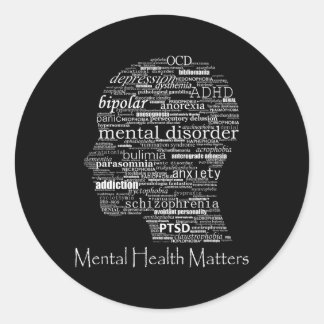 Sticker Rond Sensibilisation à la santé mentale Mots-clés de tê